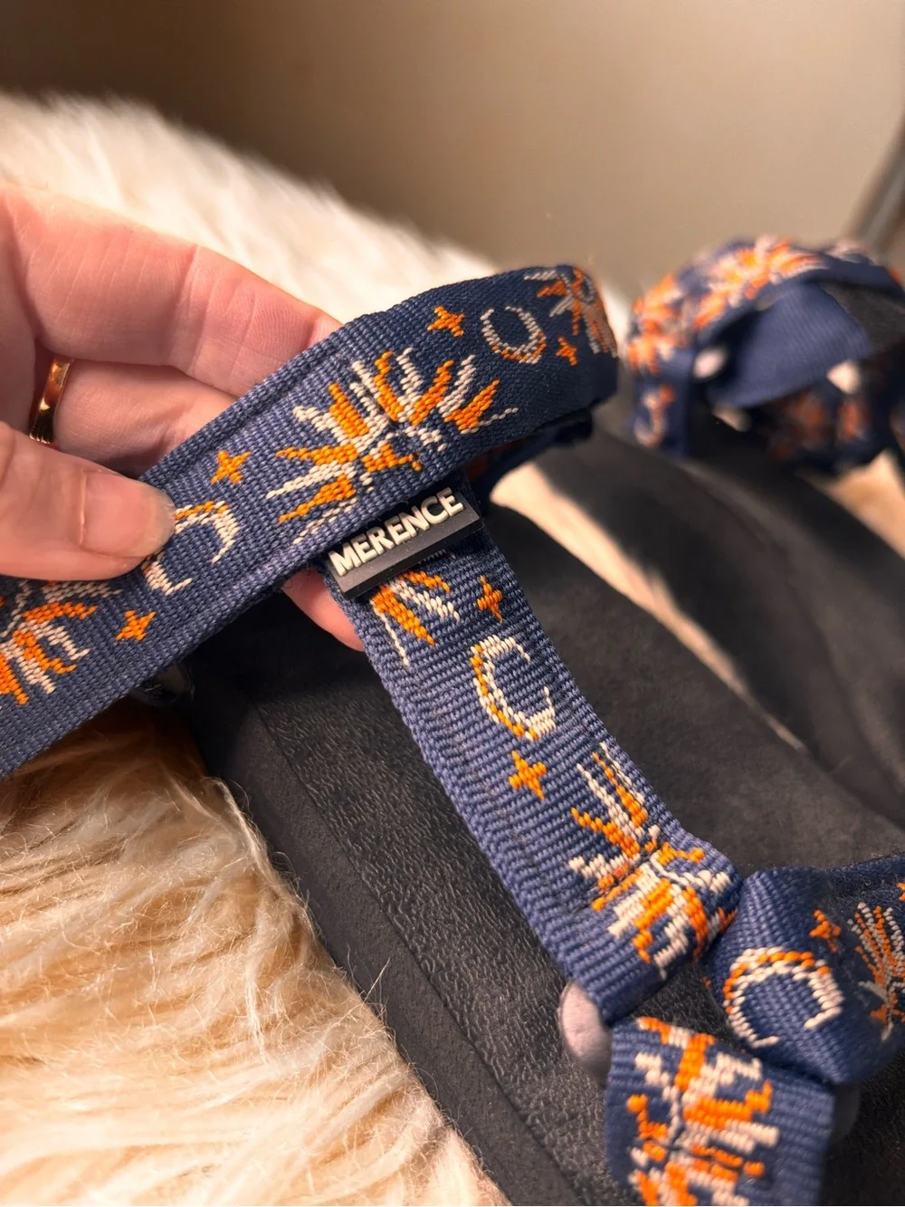 Merence sun moon celestial boho festival Women’s Navy Patterned Strappy Sandals